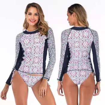 

Two Piece Bandage Swimsuit Printed Design Long Sleeve Swimsuit Female Separate Women's Swimming Suit S-2XL