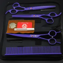 Фиолетовый Дракон 4 шт./компл. 7 дюймов Профессиональные ПЭТ Уход за собакой Ножницы(прямой+ изогнутые+ Истончение) ножницы+ гребень животного стрижка Инструменты