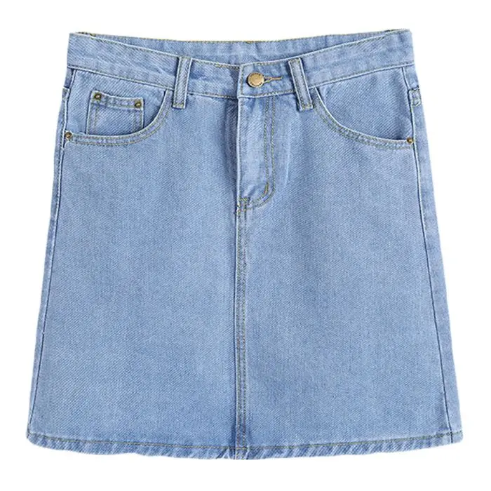 Джинсовая короткая мини джинсовая юбка для женщин - Цвет: Light Blue Skirt