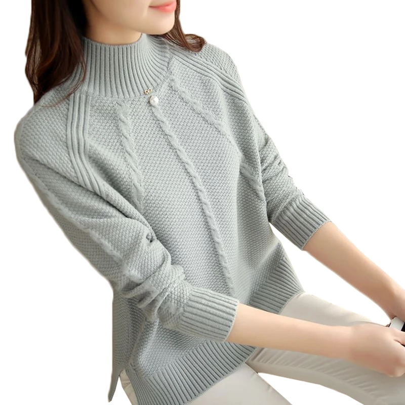 

New Women Sweater Solid Half Turtleneck Loose Short Knit Pullover Women Casual Tops Plus Size Bottoming Sweater Jumper Female 21