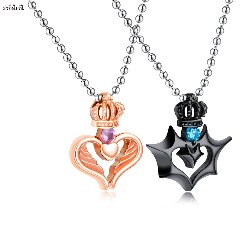 Download Her King His Queen Couple Necklaces for Lovers Crystals From Swarovski Crown Love Heart Pendant ...