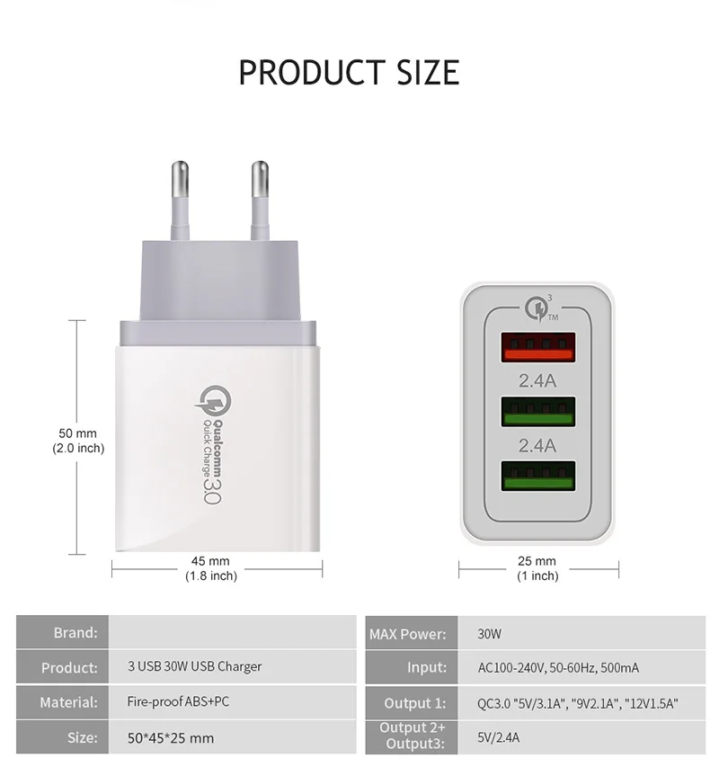 Универсальный 30 Вт Быстрая зарядка QC 3,0 USB зарядное устройство для iPhone 7 8 X XS MAX samsung S9 S10 Plus huawei Xiaomi EU US plug адаптер питания