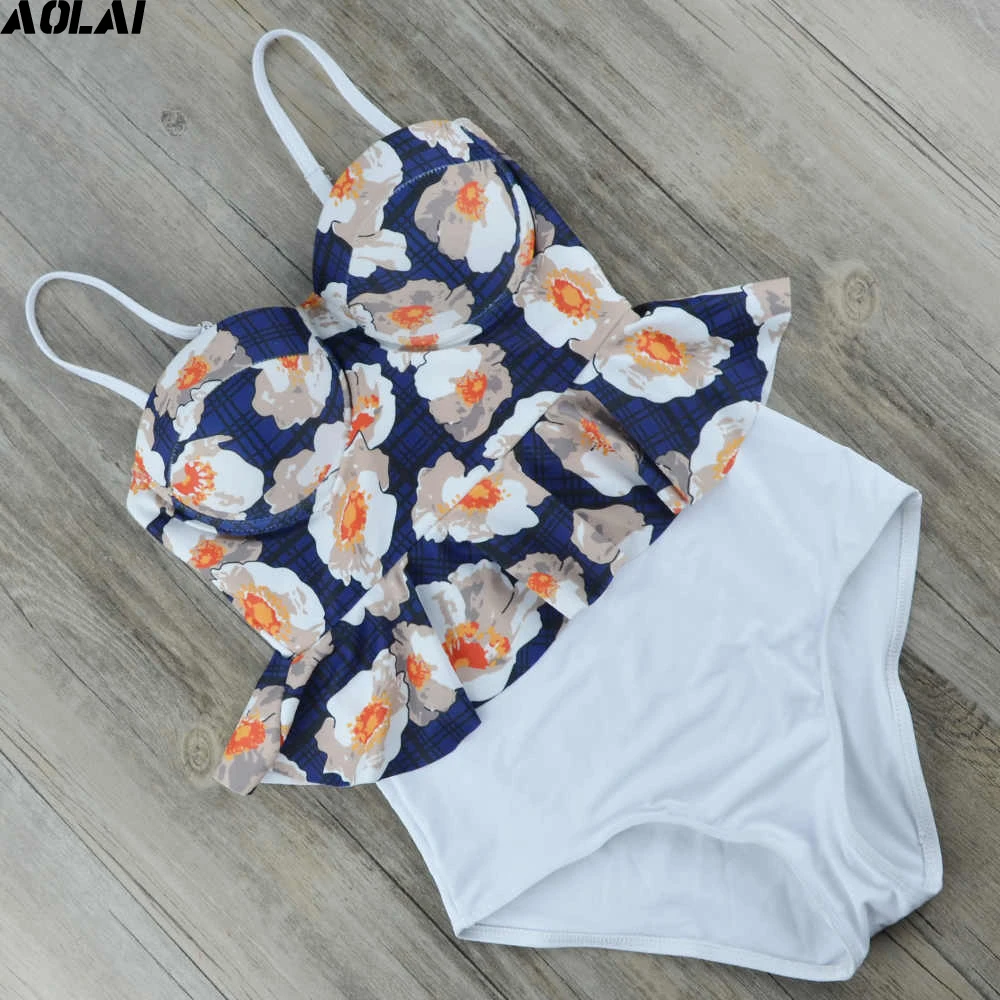

Floral One Piece Swimsuit 2017 Bandeau Swimwear Push Up Swim Suit Patchwork Monokini Flounce Bathing Suits Sexy Thong Trinkini