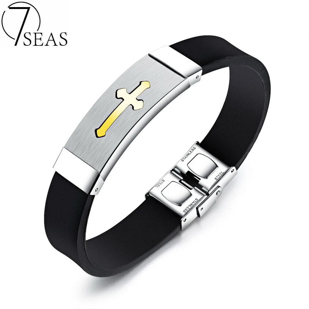 7SEAS Men's Top Quality Silicone Bracelet Cross Religious Jewelry 3