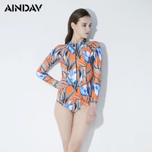 Aindav Новое поступление Печать одежда для плавания с длинным рукавом плавание Цельный боди купальник пуш ап женский купальный костюм на молнии Монокини
