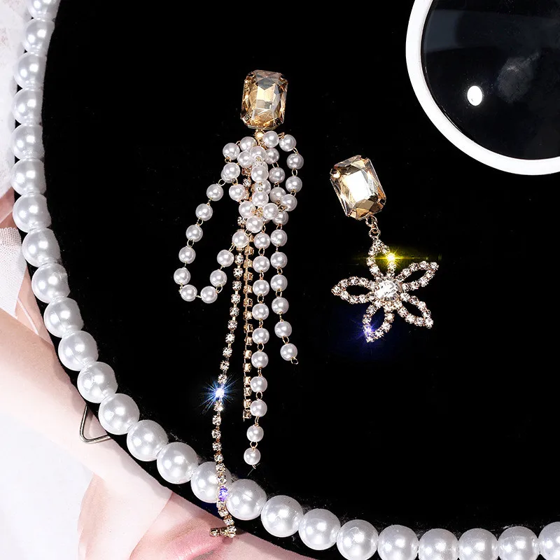 

Korean Handmade Silver Needle Anti-allergy Snowflake Pearl Rhinestone Drop Dangle Earrings Fashion Jewelry-BYD5