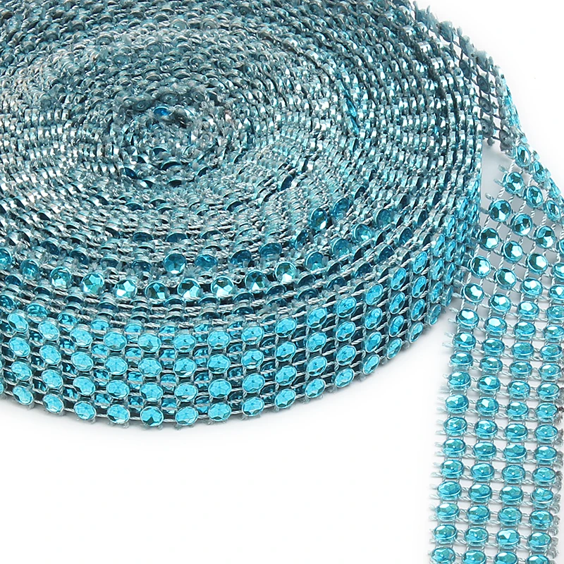 4 Rows (0.8inch Wide) Turquoise Diamante Diamond Effect Rhinestone Mesh
