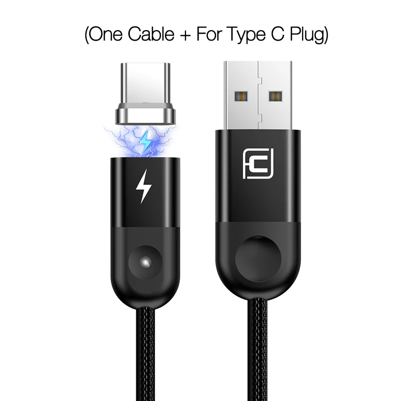 Cafele 1 м светодиодный магнитный USB кабель для iPhone Xs Max X 8 7 6 usb type-C кабель Micro USB кабель для samsung Xiaomi huawei USB-C - Цвет: Black for Type C