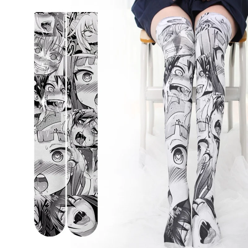 

Women Printing High Thigh Stockings Over The Knee Anime Long Stockings Fine Stockings Polyester Stockings for The Girl 904-B098