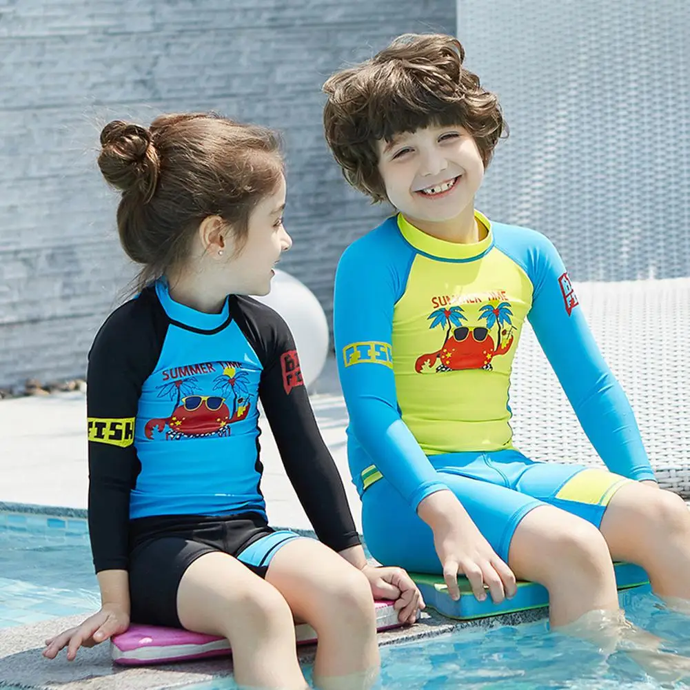

Dragonpad 2 Pcs/Set Boys Girls Cartoon Printing Wetsuit One Piece Swimsuit UV Protection Beach Wear