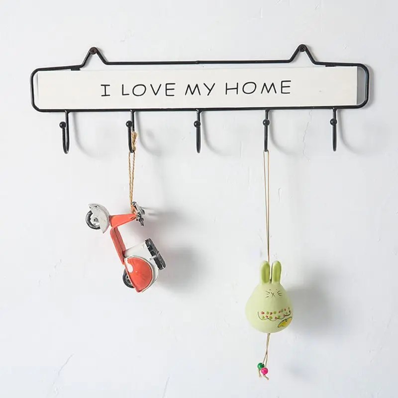 

3 Colors Wooden Clothes Hanger 5 Iron Hooks Hat Key Holder Laundry Coat Rack Hanging Storage Shelf For Home Organizer Door Rack