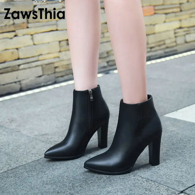 

ZawsThia fashionable plain color block high heels woman shoes booties winter ankle boots pointed toe women boots big size 33-43