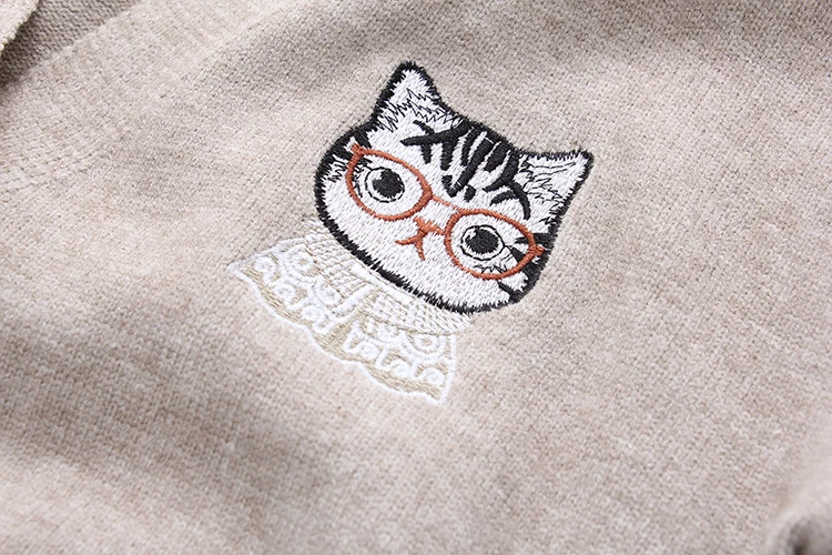 Adomoe/милые женские свитера с вышивкой в виде кота; элегантный дизайн; Повседневный свободный свитер для девочек-школьников; милый женский свитер с рисунком из мультфильма Kawaii