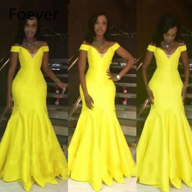 2019 Vintage Bright Yellow Off Shoulders Evening Dresses Long Sexy African Women Party Gowns