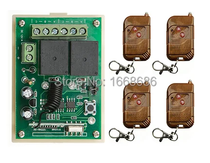 

DC12V 2CH RF wireless remote control switch system 4X Transmitter + 1 X Receiver light /lamp/ window/Garage Doors shutters