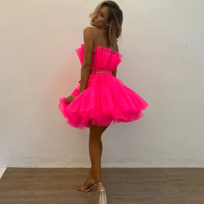

PFFLOOK Summer Chiffon Ball Gown Dress Women 2019 Tunic Bow Tie Quinceanera Dress Mini Elegant Off Shoulder Party Dress Female