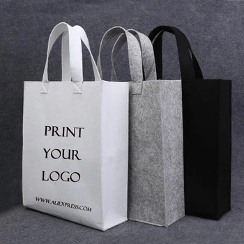 

100pcs Custom Fashion Logo bags 35*30*10cm Casual Shopping bags with logo high quality felt shopping bags black gray white