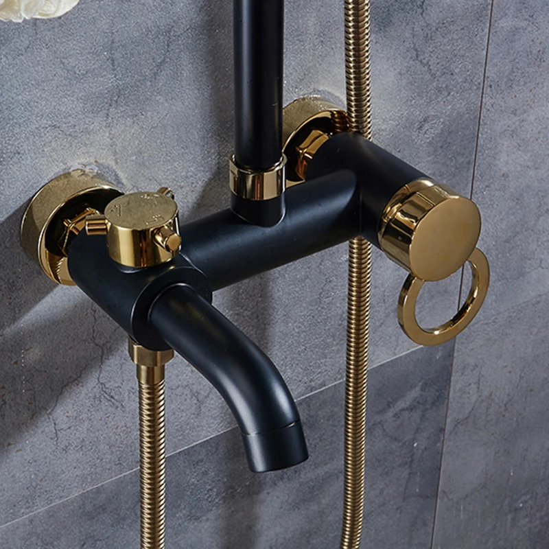 Роскошный Черный Золотой смеситель для душа дождевая Ванна набор для душа смеситель для душа дождевая ванная душевая система пластиковый ручной душ