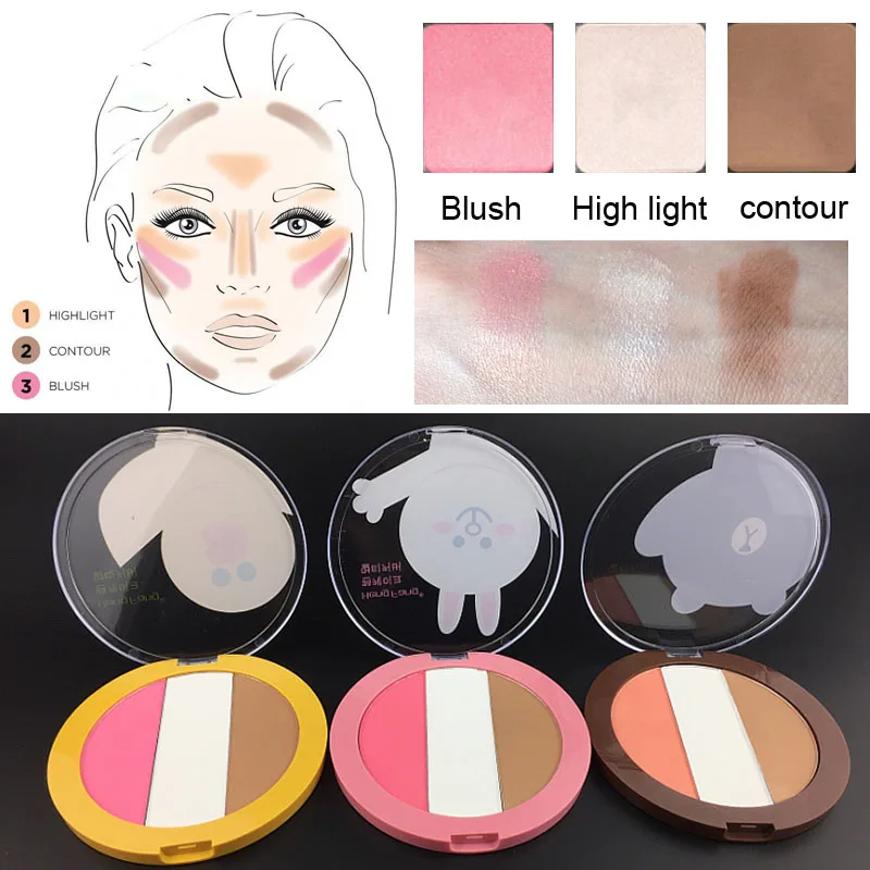 3 Colors Brand Matte Shimmer Highlight Contour Powder Palette Face Blush Bronzer Highlighter