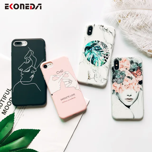 EKONEDA Soft TPU Phone Case For iPhone 6S Case Silicone Black Simple Scrub Back Cover For iPhone 7 6 6S 7Plus XS Max X 8 Case