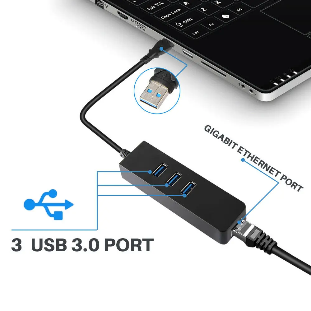 USB3.0 гигабитная сетевая карта+ 3 Порты и разъёмы концентратор USB 3,0 адаптер Gigabit Ethernet LAN RJ45 сетевой адаптер концентратора до 1000 Мбит/с Mac PC 3C09