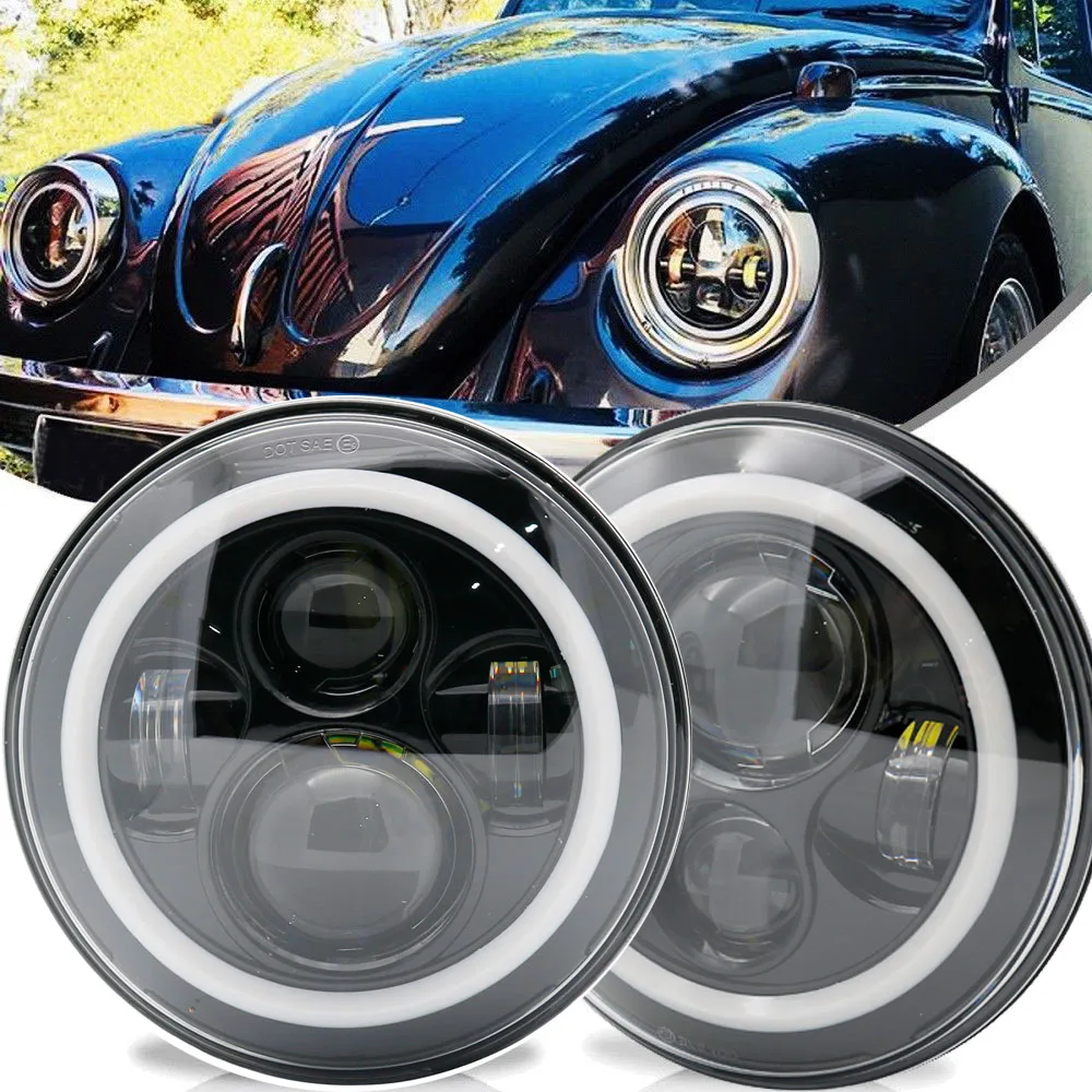 2pcs Car LED 7 Inch Round Headlight Conversion Kit For Beetle Classic