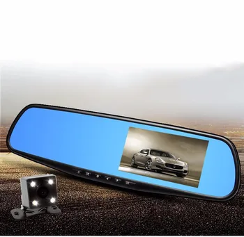 

1080P HD 4.3inch TFT display Dual lens rear view camera parking line front camera car DVRS rear view mirror blue mirror