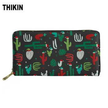 

THIKIN Christmas Hat Cactus Women Wallet Female Long Zipper Wallets PU Leather Lady Purse Card Holder Money Handtassen Dames