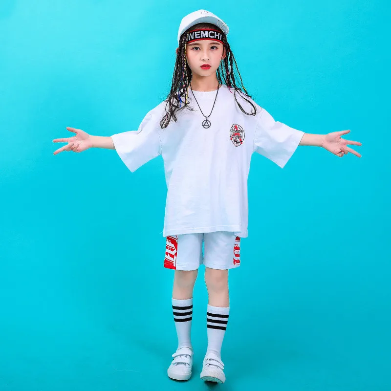 Children Hip Hop Clothing Oversized T Shirt Tops Casual Shorts for Girls Boys Jazz Dance Costumes Ballroom Dancing Clothes Wear (2)