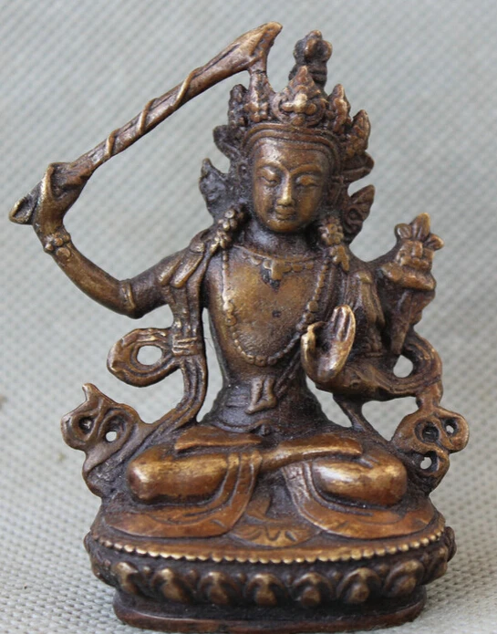 

4" Old Tibet Buddhism Purple Bronze Wenshu Manjushri Boddhisattva Seat Staute S0705