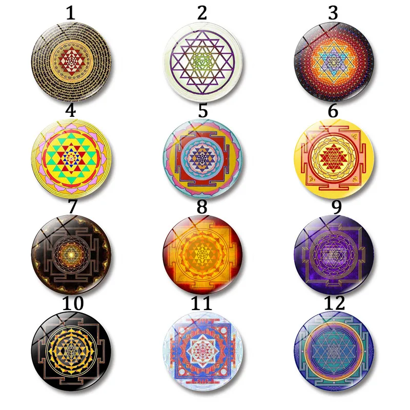 

12-30mm Buddhist Spiritual Jewelry Sri Yantra Glass Cabochon Round Photo Cameo Cabochon Setting Supplies for Jewelry Accessories