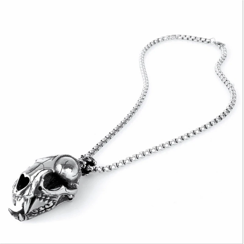 Mens Silver Dinosaur skull Stainless Steel Pendant with Necklace Chain Length 51-76cm