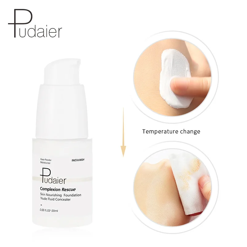 Pudaier 25ml Magic Temperature Color Changing Liquid Foundation Concealer Full Coverage Long Lasting Makeup Skin Tone Make Up