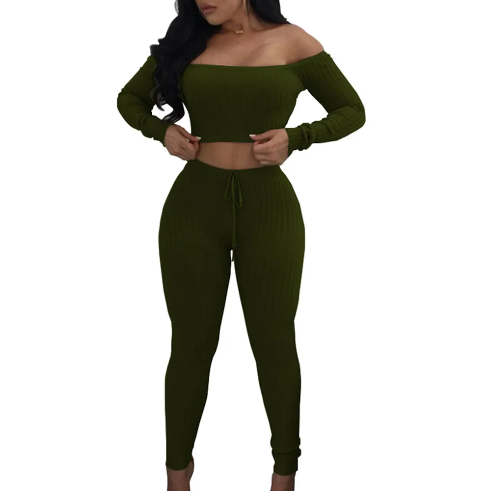 شحن النعامة 2019 مثير Bodycon ضمادة النساء ينطلق الكتف كريسس الصليب المحاصيل أعلى طويلة السراويل اثنين من قطعة مجموعة الملابس c2235