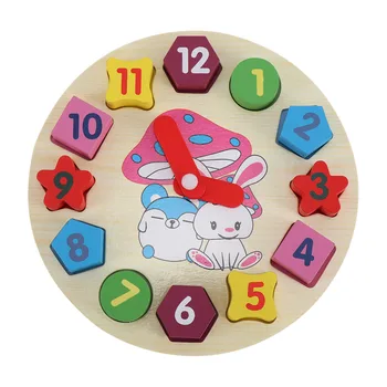 

Kids Wooden Puzzle Toys Tangram Cognitive Digital Clock Digital Wood Watch Jigsaw Toys Education Cartoon Threading Assembly Toys