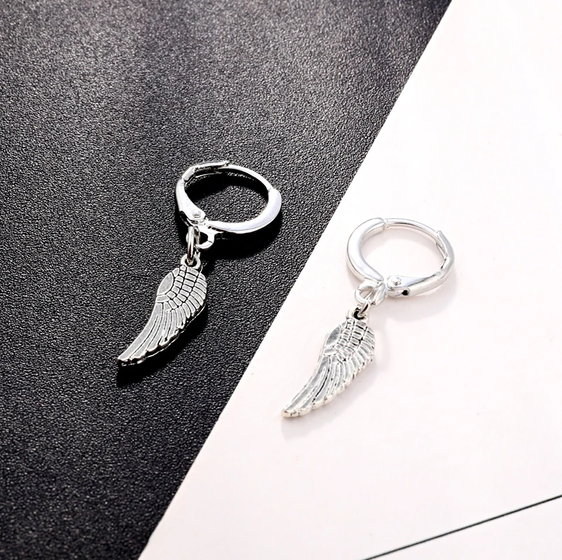 1 пара, европейские Простые Изысканные милые серьги-кольца с перьями и крыльями, серебряные серьги для женщин, ювелирные изделия E605