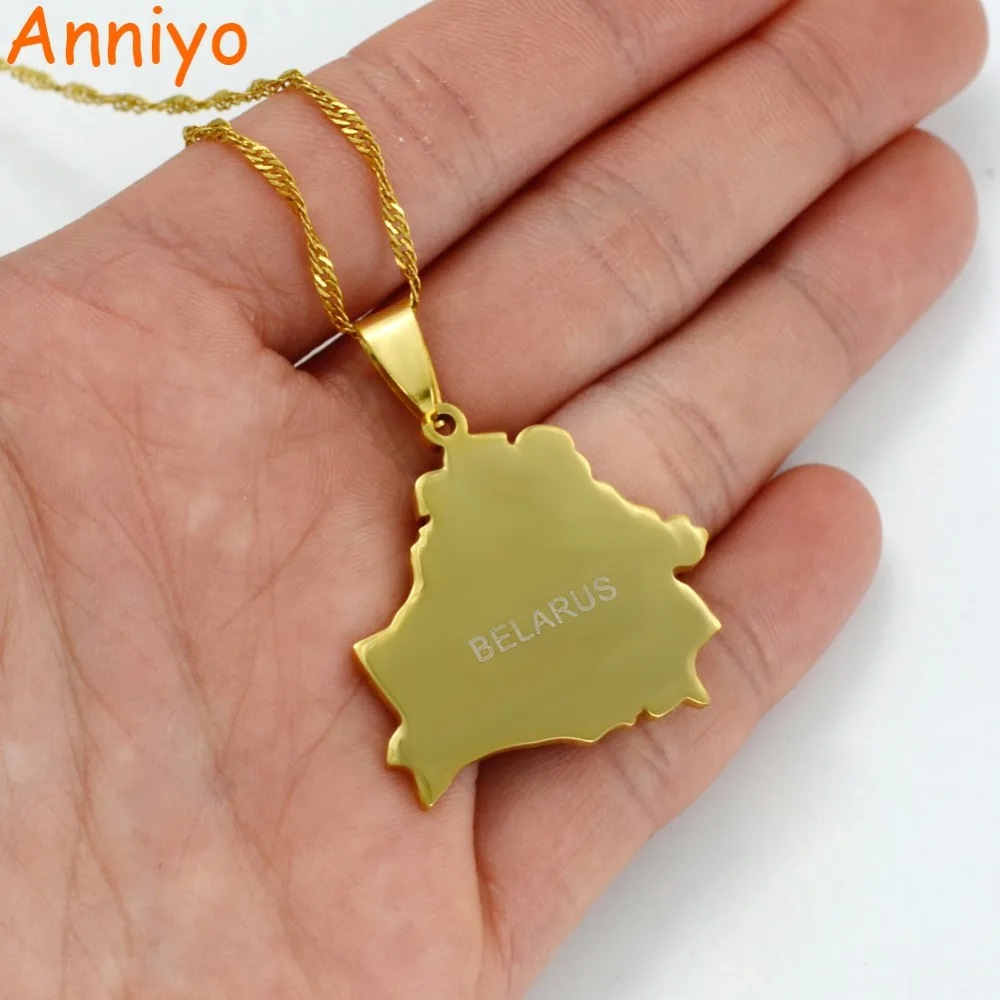 Anniyo Gold Color Belarus Map Pendant and Thin Chain Necklaces