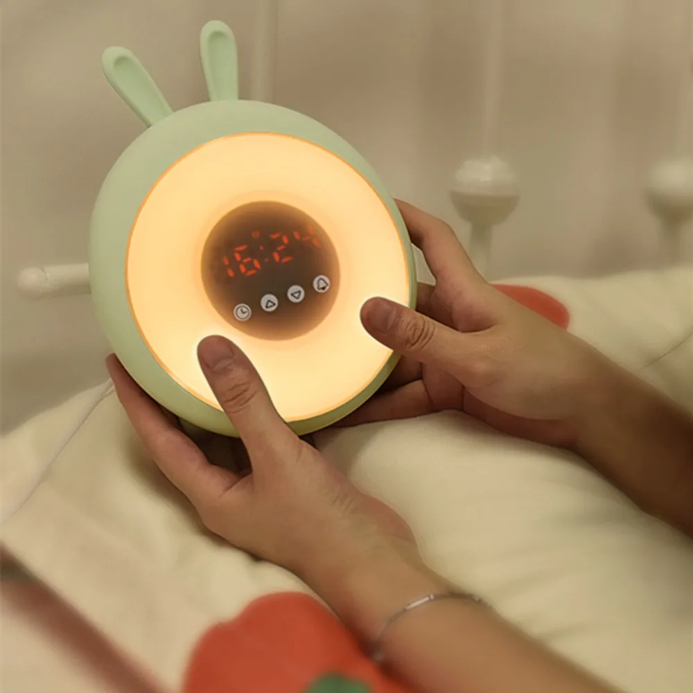 Bunny Alarm Clock with Touch Sensor Colorful LED Night Light Sunrise Sunset Modes Stepless Dimming Rabbit Bedroom Bedside Lamp (3)