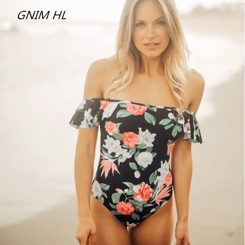 

Bikini 2019 New One Piece Swimwear Women Flower Print Swimsuit Women Ruffle Bathing Suit Beachwear Sexy Bikini Set One Shoulder