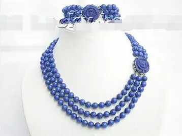 

Free Shipping >> new hot Genuine 3row nature lapis lazuli necklace Bracelet set