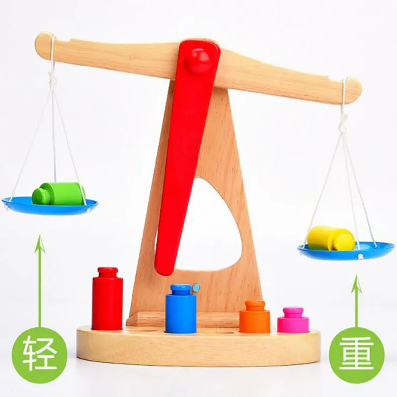 

Small Wooden Balance Scale with 6 Weights for Kids Math Montessori Educational Steelyard Baby Balancing Training Toy