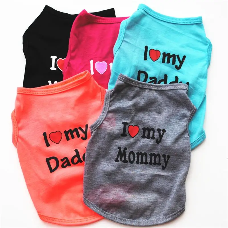 Pet Dog Cloths Spring/Summer Pet Dog Vest T-Shirt Letter I LOVE MY MOMMY Daddy Dog Shirt Pet Clothes For Small Puppy Dogs Cats