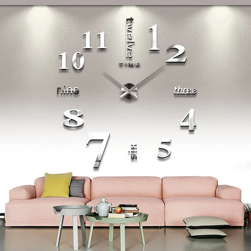 Новые 3d наклейки домашний декор для гостиной diy акриловые зеркальные настенные наклейки кварцевые часы horloge современный дизайн большие настенные часы - Цвет: CL-001-SL