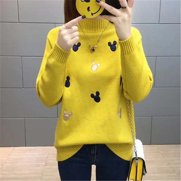 Women Knit Pullover Sweater New Autumn Winter Clothes Warm Half Turtleneck Long-sleeved Knitwear Tops Jumper Female AA372 - Цвет: yellow