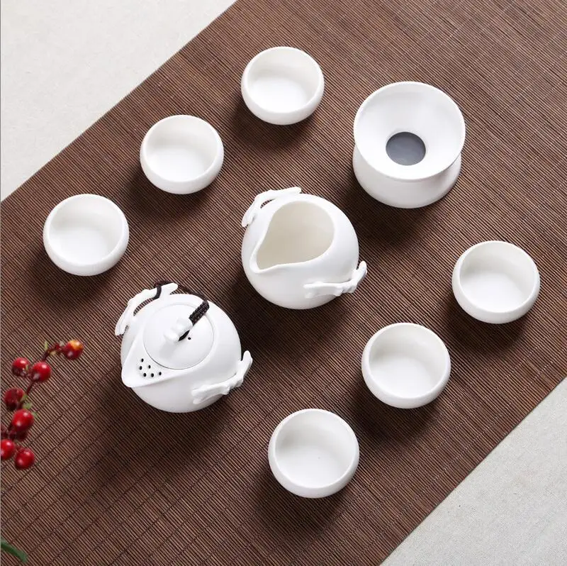 Elegant 10 pcs Ceramic Tea Sets Portable Kung Fu Tea Set Teacup Porcelain Quik Cup Chinese Teapot Travel Set