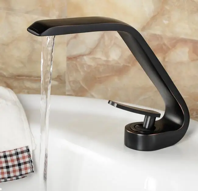 Black Antique Brass single handle waterfall faucet bathroom hot and cold water basin taps mixer deck mounted faucets tap