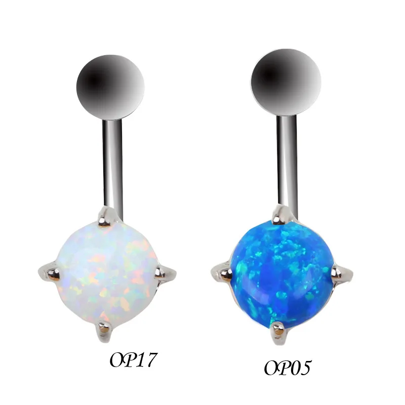 1pcs Sexy Woman Opal Stone Bell Button Rings Stainless Steel Navel Belly Rings Piercing Barbell