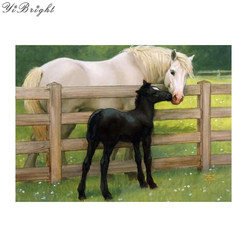 

Black and white two horse 5D diamond mosaic square home decor diamond embroidery crafts diamond painting cross stitch needlework