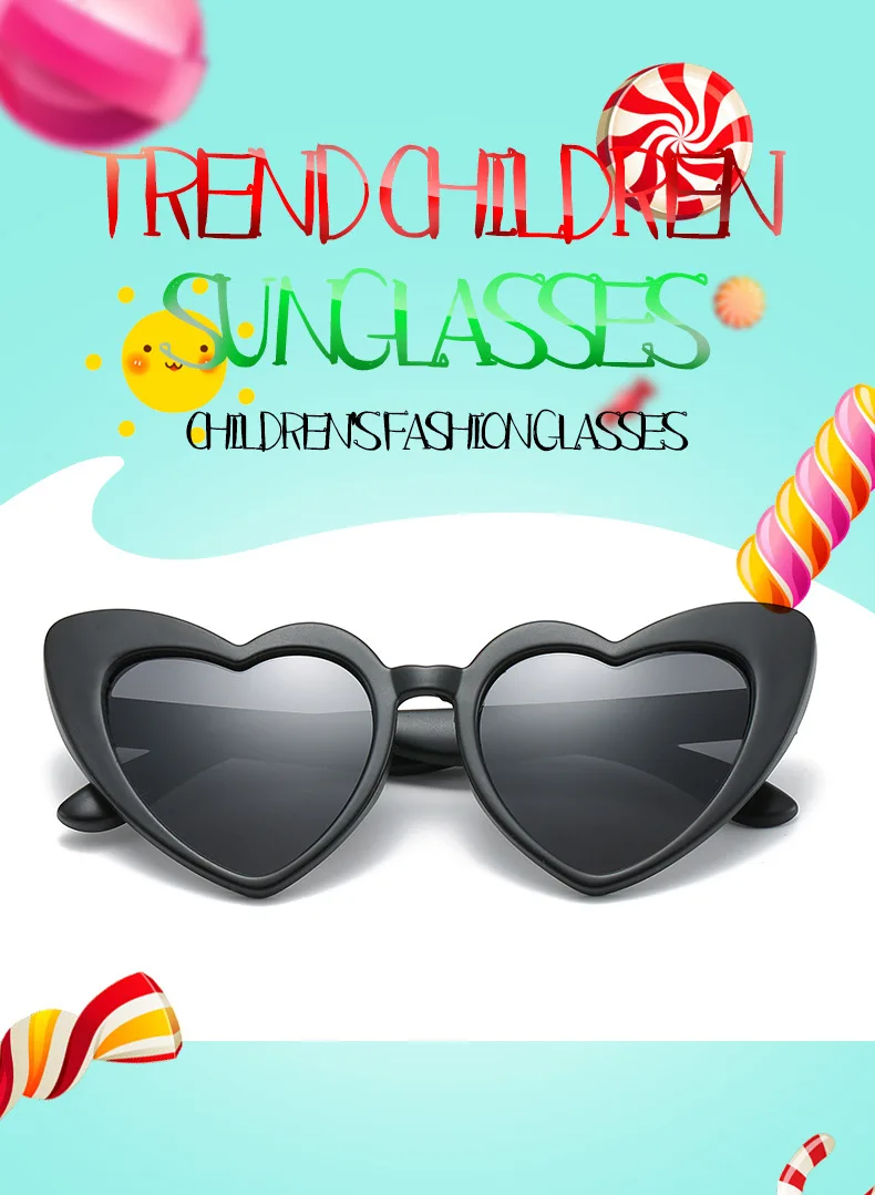 Детские поляризованные солнцезащитные очки для девочек, детские солнцезащитные очки с сердечками, черные, розовые, красные милые очки для вечеринки, гибкие UV400