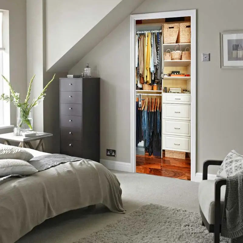 2 قطعة/المجموعة 3D خزانة خزانة جدار ملصقا للماء الذاتي لاصق الباب ملصقات غرفة نوم صور مطبوعة للحوائط ديكور المنزل 38.5*200 cm